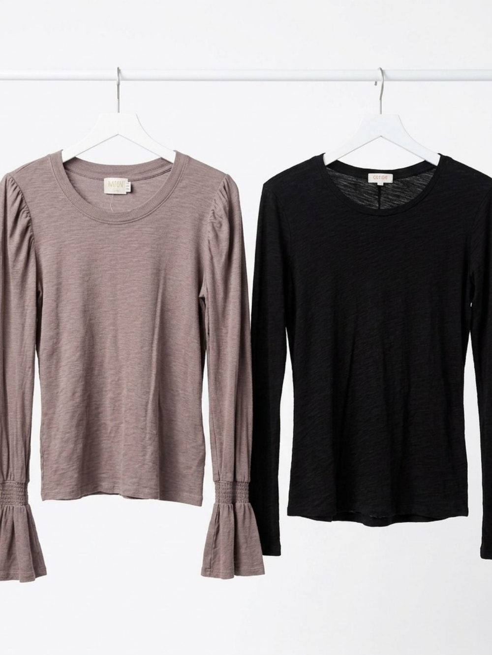 Women’s Long-Sleeve Crewneck Top Bundle (2) - Black and Taupe